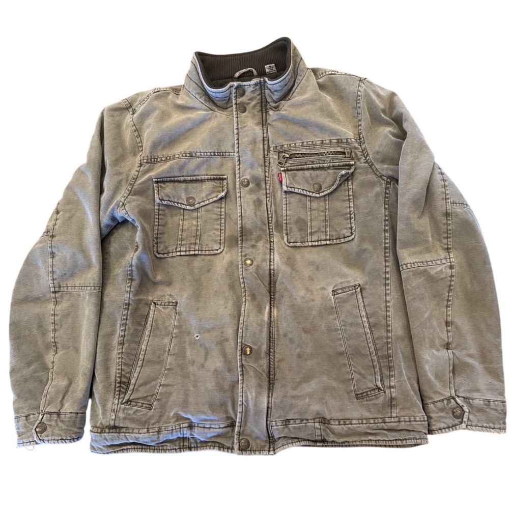 Levis Mens Field Jacket M Olive Green Canvas Quilted Lined Utility Coat RN54163